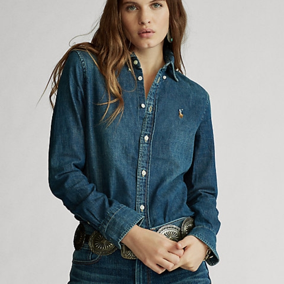 SOLD Ralph Lauren fitted denim shirt women's small - Picture 1 of 14